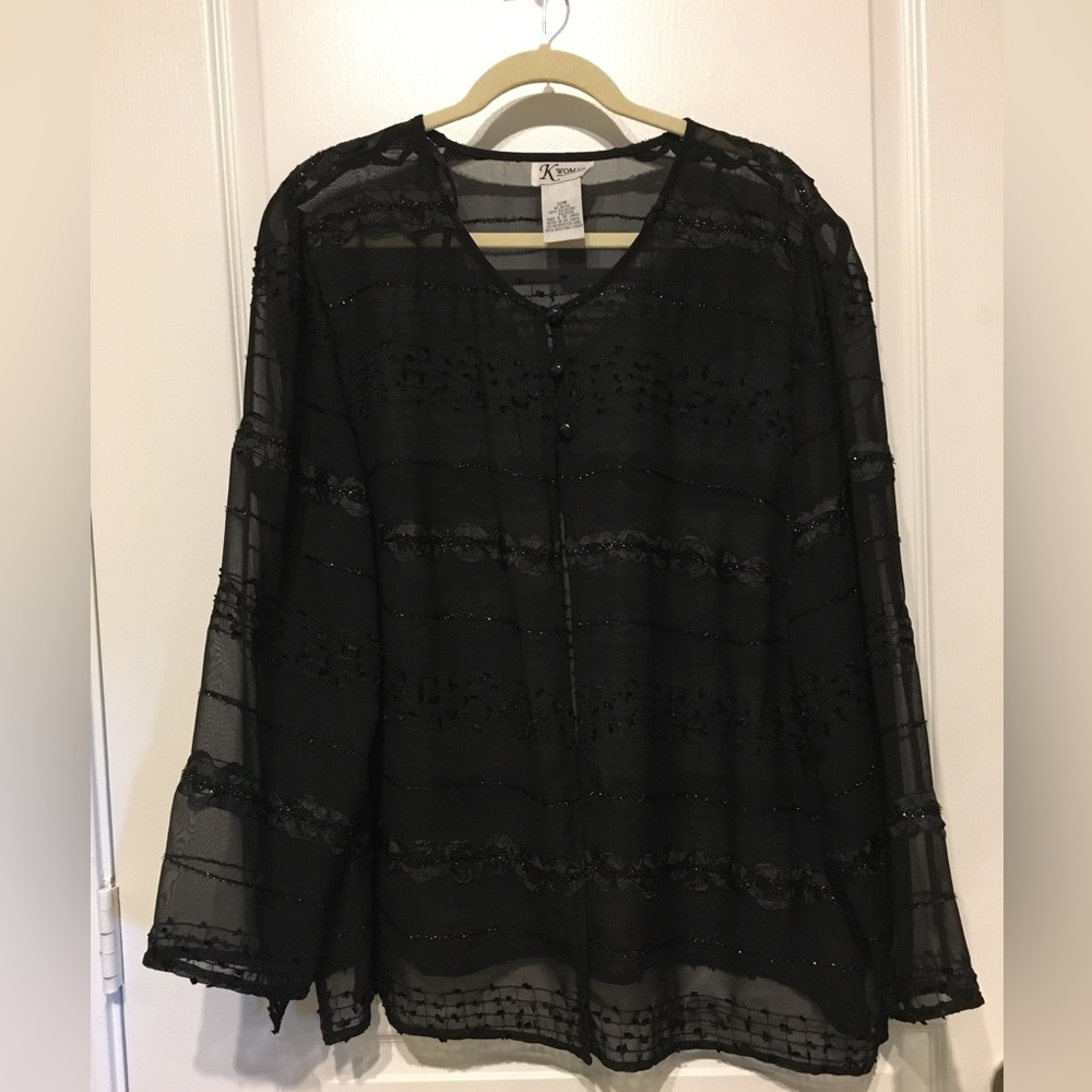 K Woman Black Chiffon Dressy Jacket/Over-Shirt. Size 22W